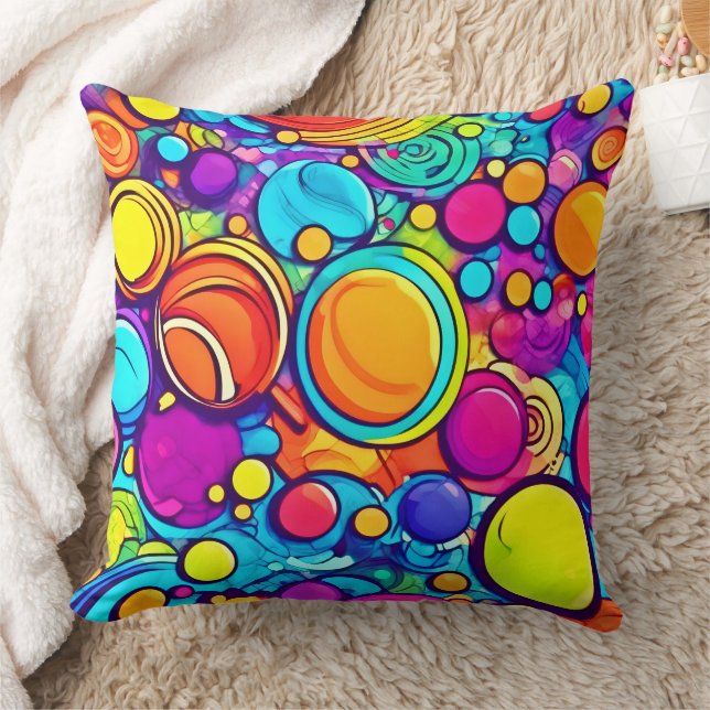 Vibrant Abstract Bubbles Artwork Throw Pillow (Blanket)