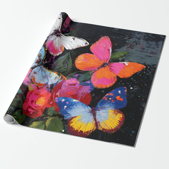 Vibrant Abstract Butterfly Flight (10) Wrapping Paper (Unrolled)