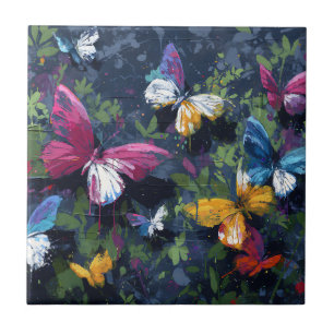 Vibrant Abstract Butterfly Flight (1) Ceramic Tile