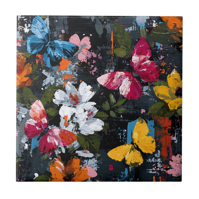 Vibrant Abstract Butterfly Flight (2) Ceramic Tile (Front)