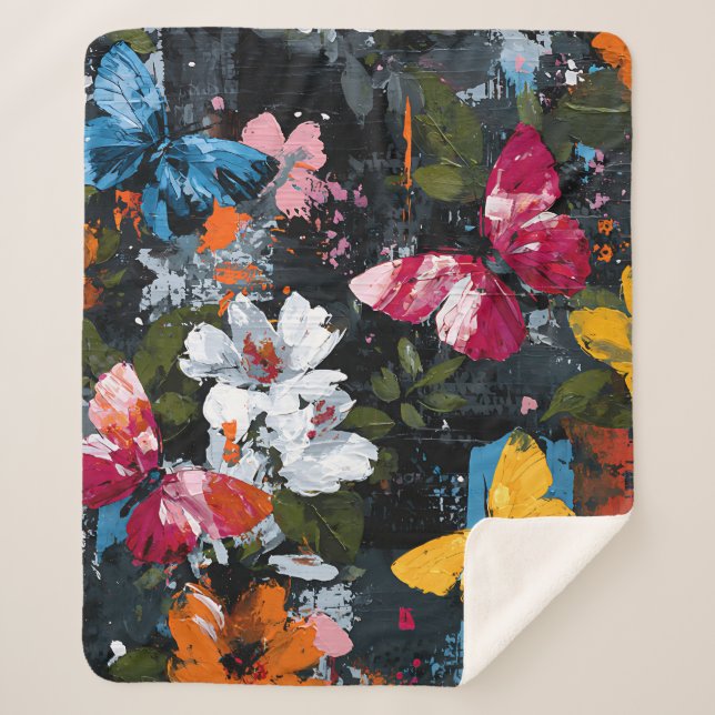 Vibrant Abstract Butterfly Flight (2) Sherpa Blanket (Front)