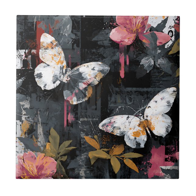 Vibrant Abstract Butterfly Flight (3) Ceramic Tile (Front)