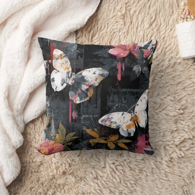 Vibrant Abstract Butterfly Flight (3) Throw Pillow (Blanket)