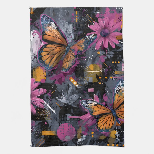 Vibrant Abstract Butterfly Flight (4) Kitchen Towel (Vertical)