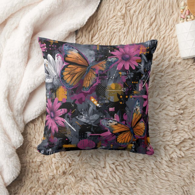 Vibrant Abstract Butterfly Flight (4) Throw Pillow (Blanket)