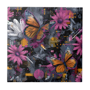 Vibrant Abstract Butterfly Flight (6) Ceramic Tile