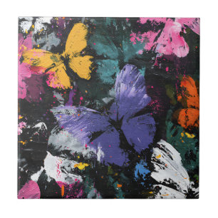 Vibrant Abstract Butterfly Flight (7) Ceramic Tile