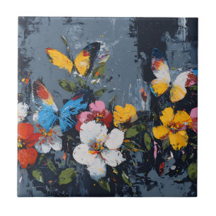 Vibrant Abstract Butterfly Flight (8) Ceramic Tile