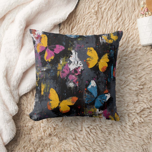 Vibrant Abstract Butterfly Flight (8) Throw Pillow (Blanket)
