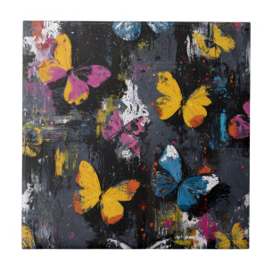 Vibrant Abstract Butterfly Flight (9) Ceramic Tile