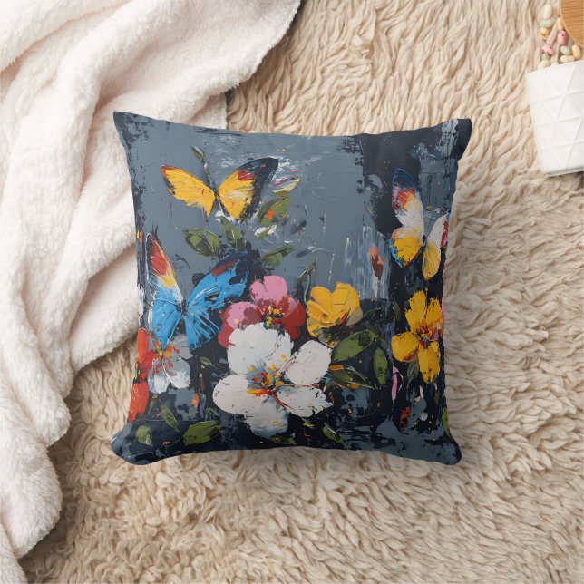 Vibrant Abstract Butterfly Flight (9) Throw Pillow (Blanket)