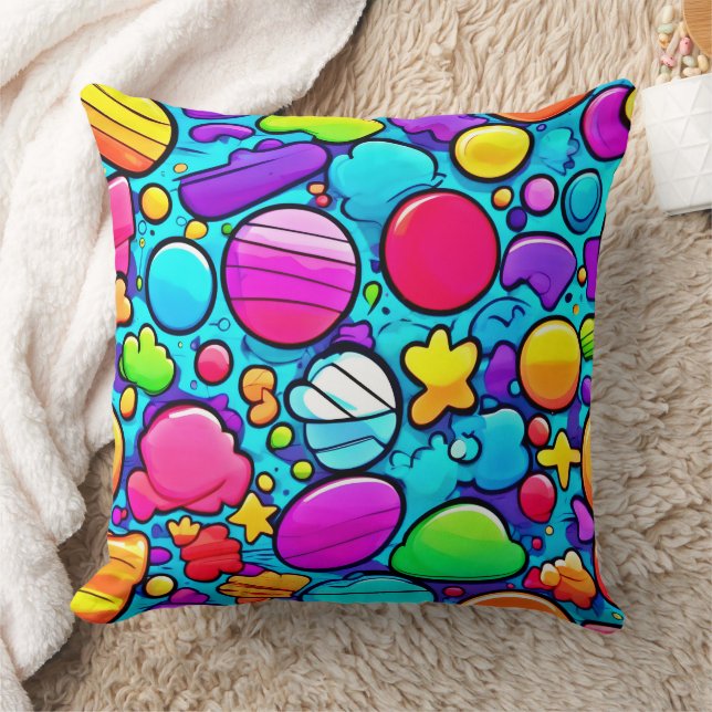 Vibrant Abstract Candyland Throw Pillow (Blanket)