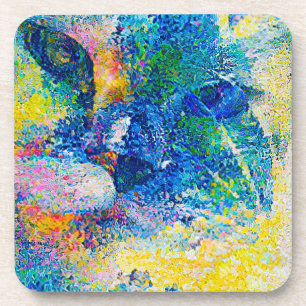 Vibrant Abstract Cat Art Print Beverage Coaster