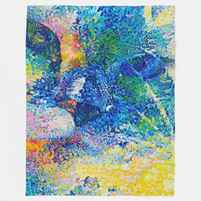 Vibrant Abstract Cat Art Print Fleece Blanket (Front)