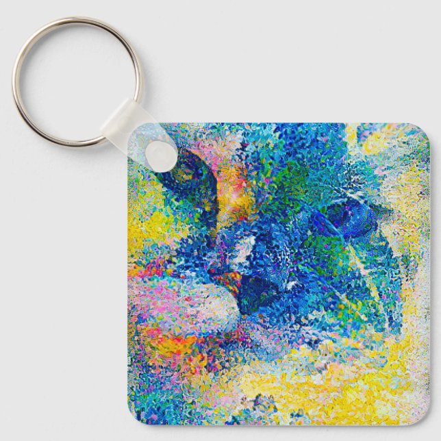 Vibrant Abstract Cat Art Print Keychain (Front)