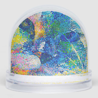 Vibrant Abstract Cat Art Print Snow Globe