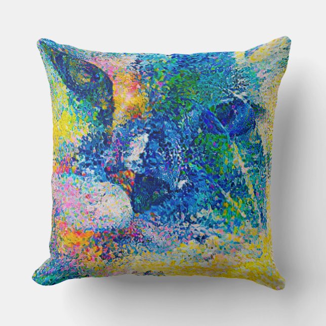 Vibrant Abstract Cat Art Print Throw Pillow (Front)