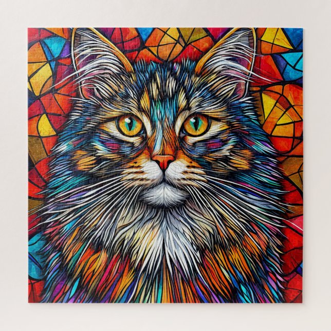 Vibrant Abstract Cat Illustration Jigsaw Puzzle (Vertical)