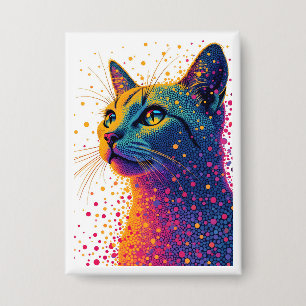 Vibrant Abstract Cat Portrait with Colorful Dotted Button