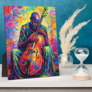 Vibrant Abstract Cellist Musician Rainbow Colors Plaque