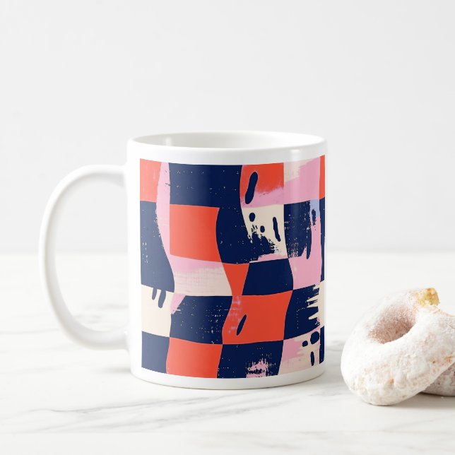 Vibrant Abstract Checkerboard Mug (With Donut)