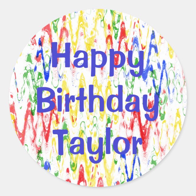 Vibrant Abstract Chevrons Birthday Party Classic Round Sticker (Front)