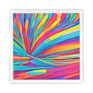 Vibrant Abstract Color Burst Acrylic Tray