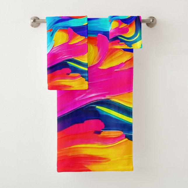 Vibrant Abstract Color Flow Bath Towel Set (Insitu)