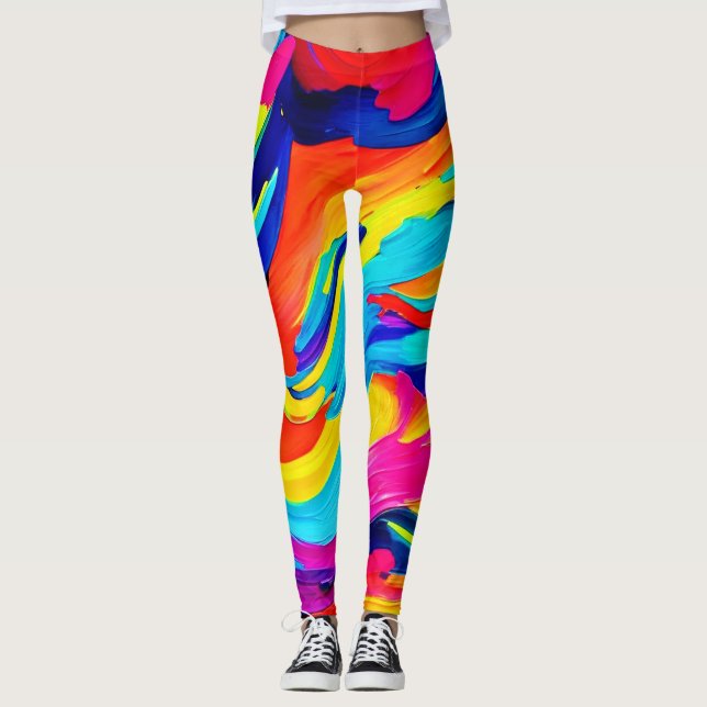 Vibrant Abstract Color Flow Leggings (Front)