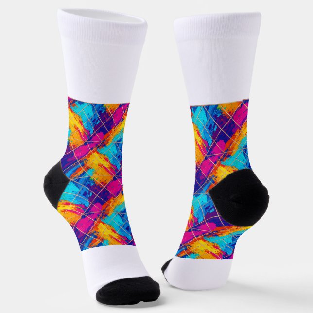 Vibrant Abstract Color Splash Socks (Angled)