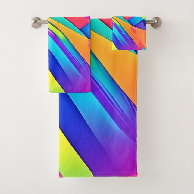 Vibrant Abstract Color Wave Art Bath Towel Set (Insitu)