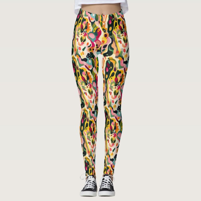 Vibrant Abstract Colourful Swirl Pattern Leggings (Front)
