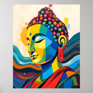 Vibrant Abstract Contemporary Digital Art Buddha Poster