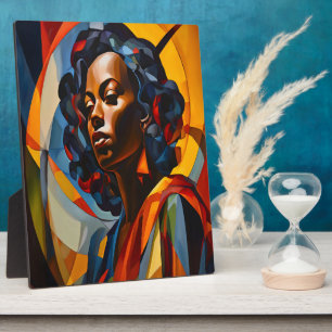 Vibrant Abstract Cubist Portrait Art Plaque