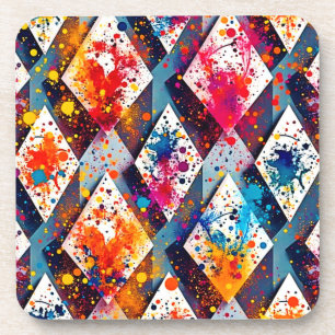 Vibrant Abstract Diamond Patterns Beverage Coaster