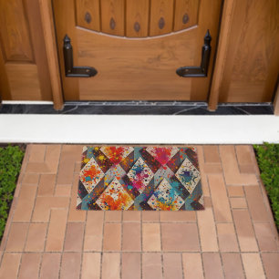 Vibrant Abstract Diamond Patterns Fiber Doormat