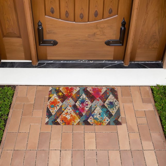 Vibrant Abstract Diamond Patterns Fiber Doormat (Insitu (Outdoor))