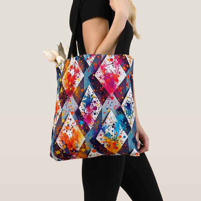 Vibrant Abstract Diamond Patterns Tote Bag (Close Up)