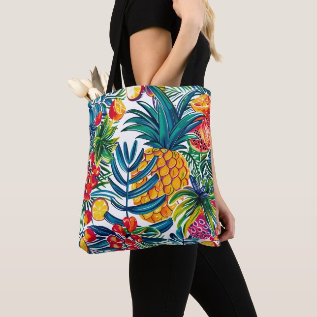 Vibrant Abstract Dragonfruit Tropical Pattern Tote Bag (Close Up)