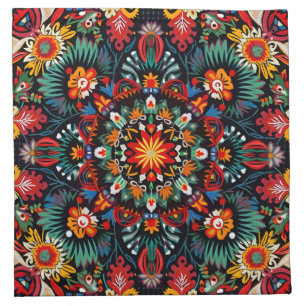Vibrant Abstract Ethnic Huichol Tribal Pattern Cloth Napkin