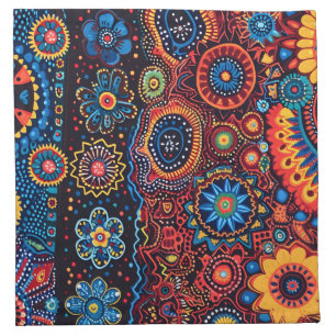 Vibrant Abstract Ethnic Huichol Tribal Pattern Cloth Napkin