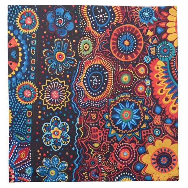 Vibrant Abstract Ethnic Huichol Tribal Pattern Cloth Napkin (Front)
