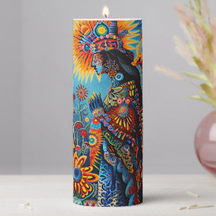 Vibrant Abstract Ethnic Huichol Tribal Pattern Pillar Candle