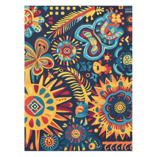 Vibrant Abstract Ethnic Huichol Tribal Pattern Tablecloth