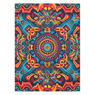 Vibrant Abstract Ethnic Huichol Tribal Pattern Tablecloth