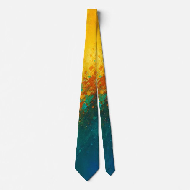 Vibrant Abstract Explosion – Yellow, Teal & Blue Neck Tie (Front)