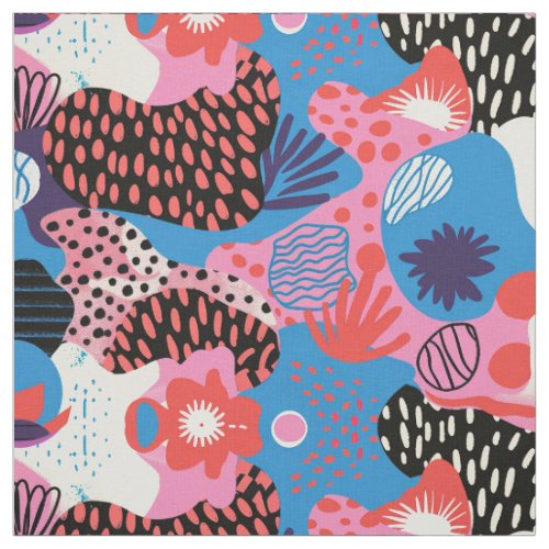 Vibrant Abstract Floral and Geometric Pattern Fabric