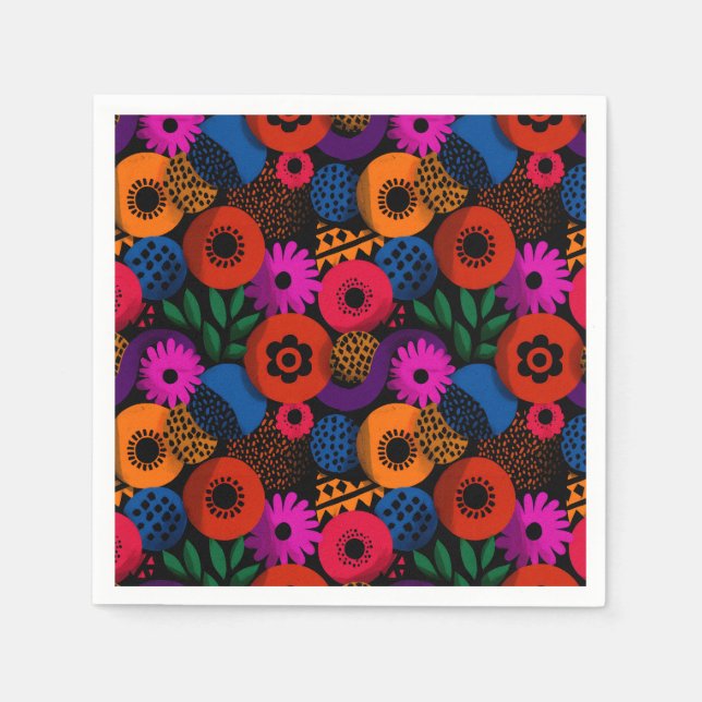 Vibrant Abstract Floral and Geometric Pattern Napkins (Front)