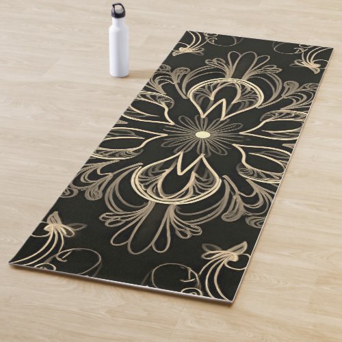 Vibrant Abstract Floral Black And Gold Yoga Mat