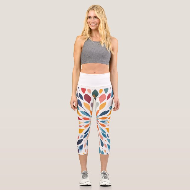Vibrant Abstract Floral Burst Pattern  Capri Leggings (Front)